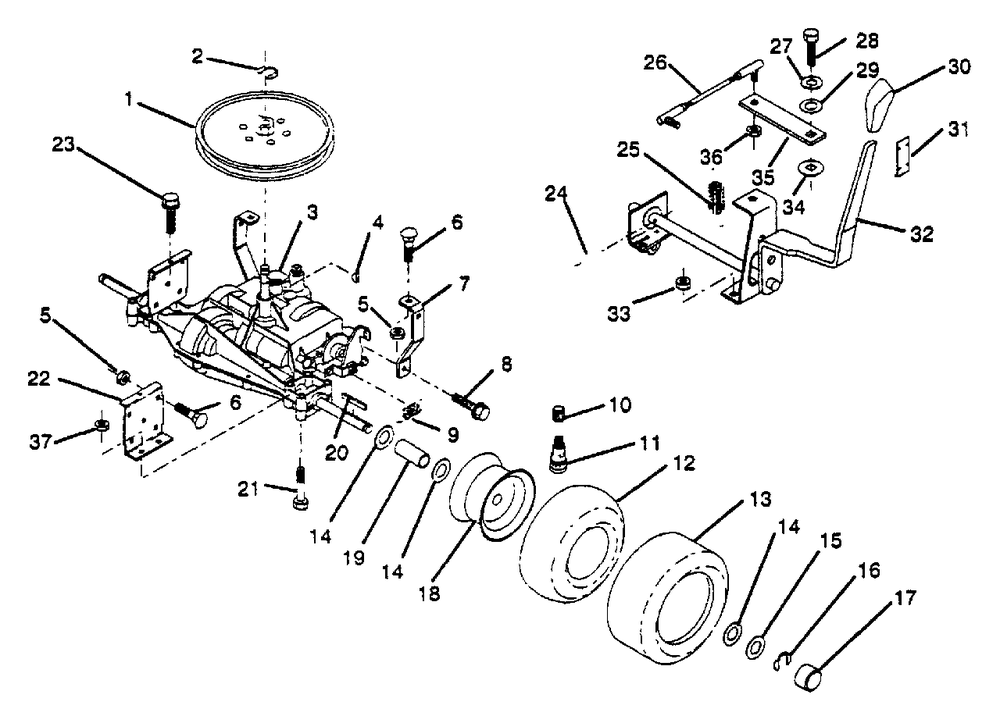Transaxle Diagram and Parts List for LT112 (954000191-A)(1990-11) Husqvarna Lawn Tractor