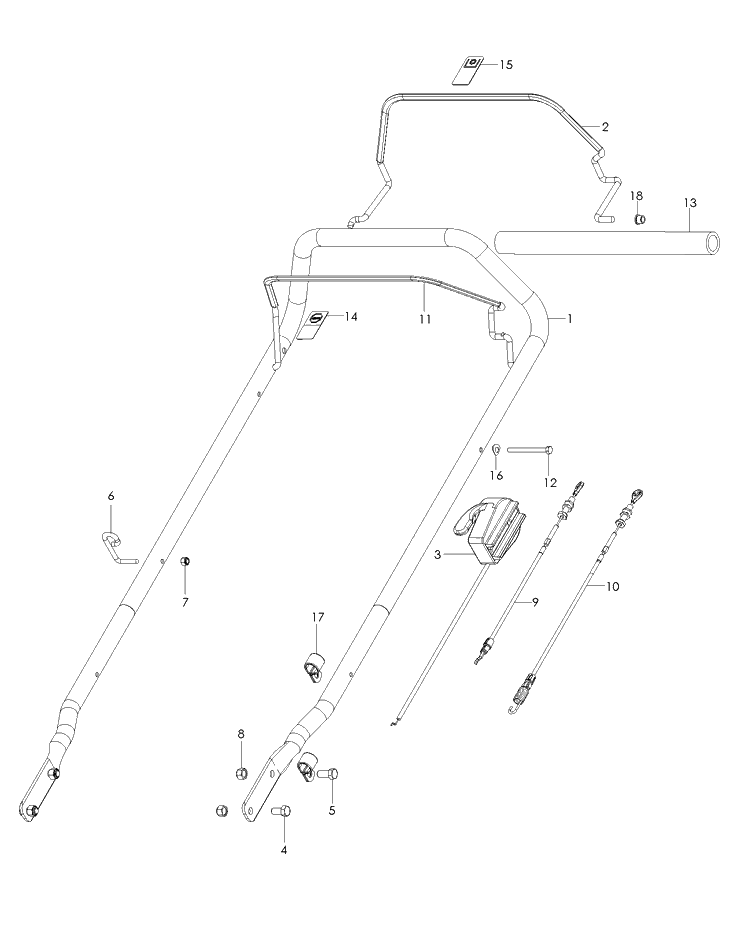 Handle And Controls Diagram and Parts List for W21SK 2007-03 Husqvarna Lawn Mower