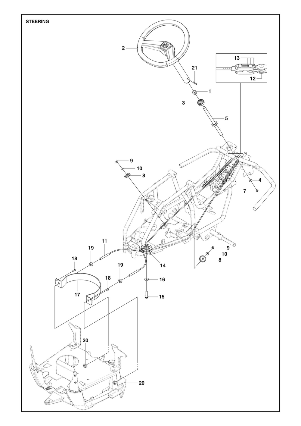 Steering Diagram and Parts List for R112C 2021 Husqvarna Lawn Tractor