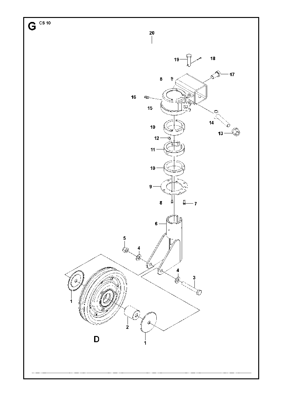 Wheel Assembly Diagram and Parts List for CS10 2012-11 Husqvarna Circular Saw