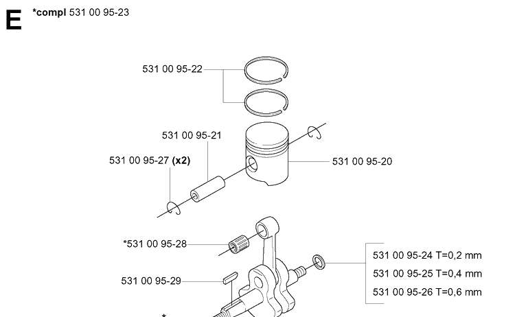Piston And Crankshaft Diagram and Parts List for 125BT (TH026D-AC57)(20041800001-Current) Husqvarna Leaf Blower / Vacuum