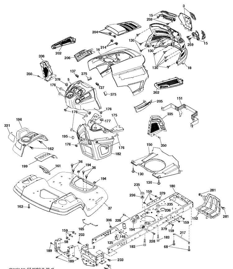 Chassis And Enclosures Diagram and Parts List for TS248TXD (96041045200)(2020-03) Husqvarna Lawn Tractor