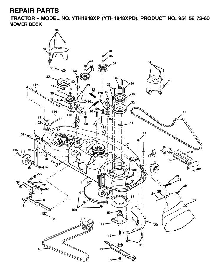 Mower Deck / Cutting Deck Diagram and Parts List for YTH1848XP (954567260)(2001-12) Husqvarna Lawn Tractor