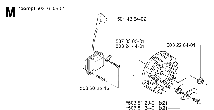 Ignition System Diagram and Parts List for 232L 20060100001-20070100000 Husqvarna Edger