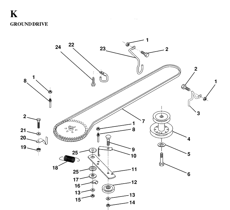 Drive Diagram and Parts List for LT130 (HE1336D)(1997-03) Husqvarna Lawn Tractor