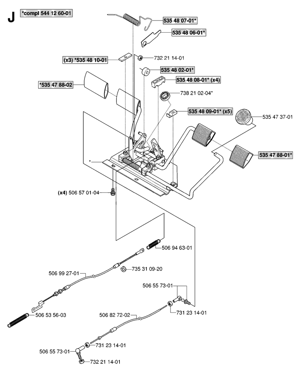 Pedals Diagram and Parts List for R13R (953533901)(2006-01) Husqvarna Lawn Tractor