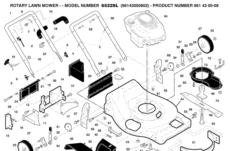 Repair Parts Diagram and Parts List for 6522SL (96143000802)(2005-11) Husqvarna Lawn Mower