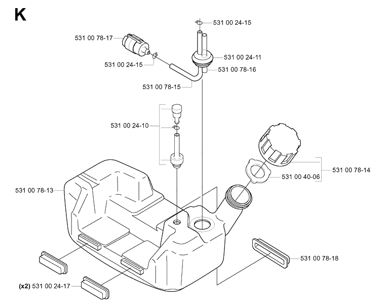 Fuel Tank Diagram and Parts List for 143R 20054100001-20065299999 Husqvarna Brush Cutter