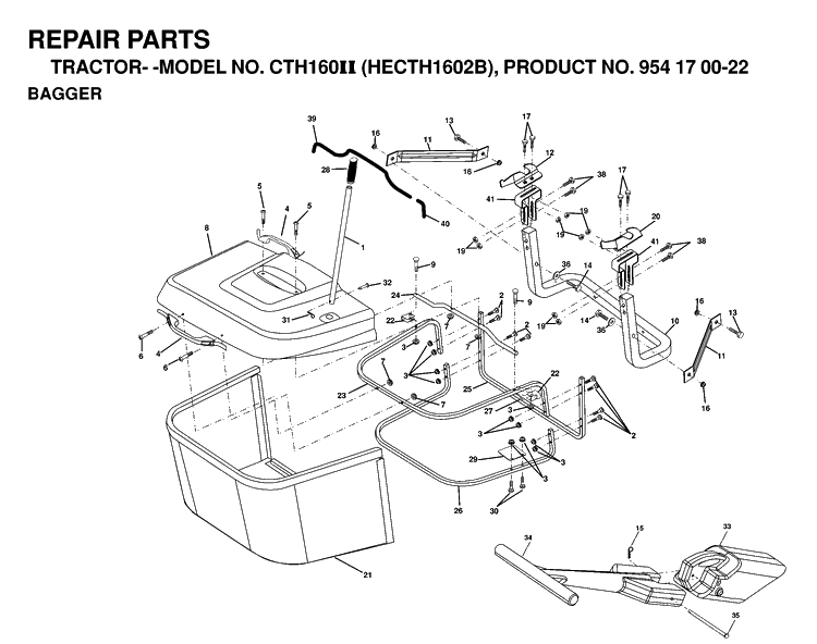 Bagger Diagram and Parts List for CTH160II (HECTH1602B)(2000-02) Husqvarna Lawn Tractor