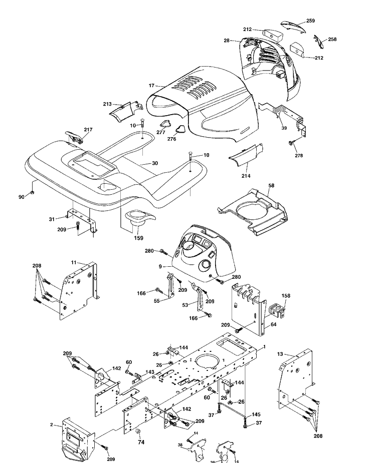 Chassis And Enclosures Diagram and Parts List for YTH2148-LO21H48B (954572035)(2005-01) Husqvarna Lawn Tractor