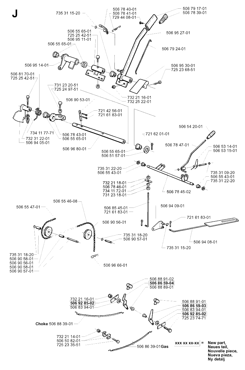 Pedals Diagram and Parts List for PF21 2001-02 Husqvarna Lawn Tractor
