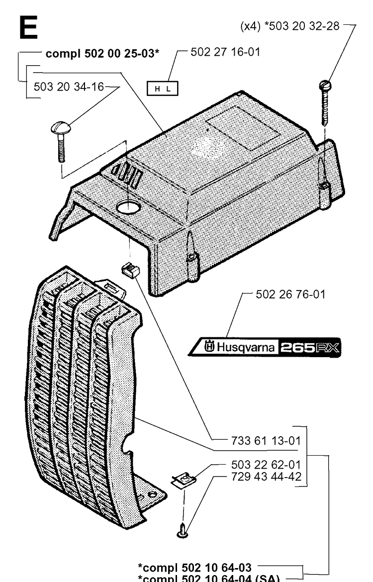 Cylinder Cover Diagram and Parts List for 265RX 19954500001-19991000000 Husqvarna Brush Cutter