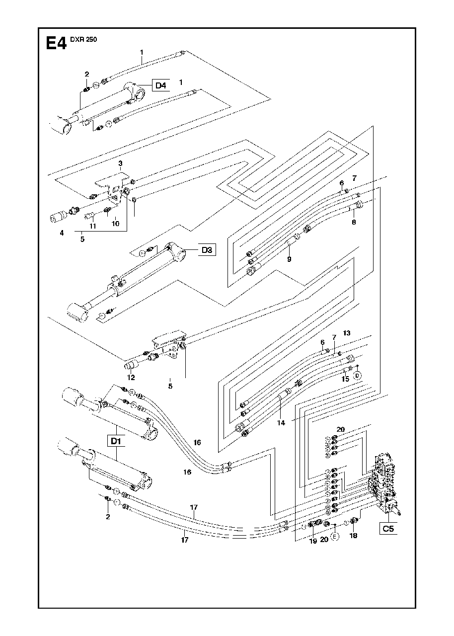 Hydraulic Hoses Arm Diagram and Parts List for DXR250 (11)(2010-09) Husqvarna Demolition Hammer