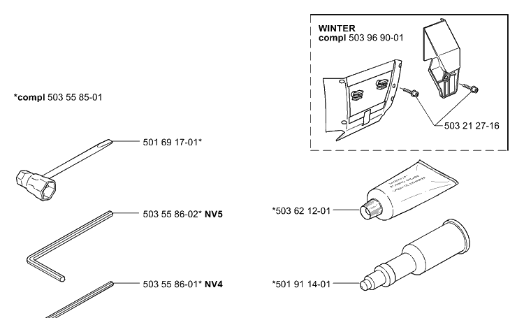 Accessories Diagram and Parts List for 362EPA 2001-10 Husqvarna Chainsaw