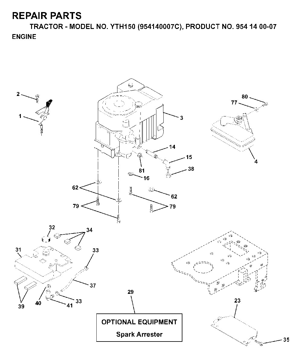 Engine Diagram and Parts List for YTH150 (954140007C, 954140007)(1997-01) Husqvarna Lawn Tractor