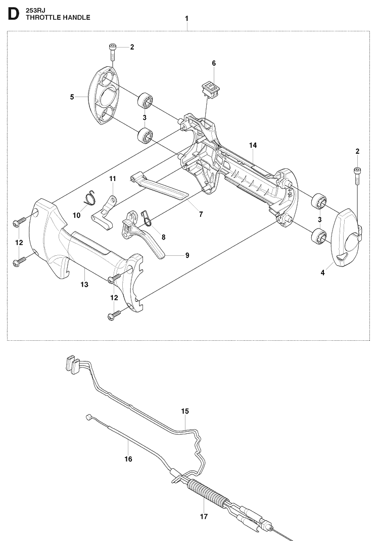 Throttle Controls Diagram and Parts List for 253RJ 20091400001-20113200000 Husqvarna Brush Cutter