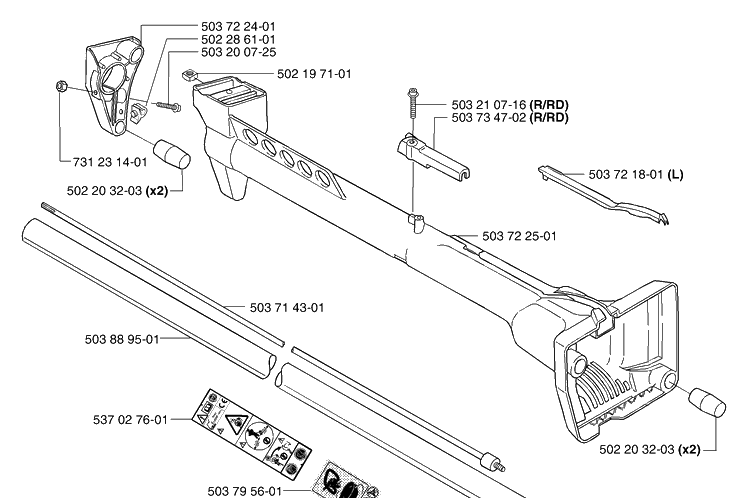 Shaft/Tube Diagram and Parts List for 232L 2002-09 Husqvarna Brush Cutter