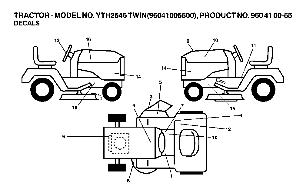 Decals Diagram and Parts List for YTH2546TWIN (96041005500, 960410055)(2007-04) Husqvarna Lawn Tractor