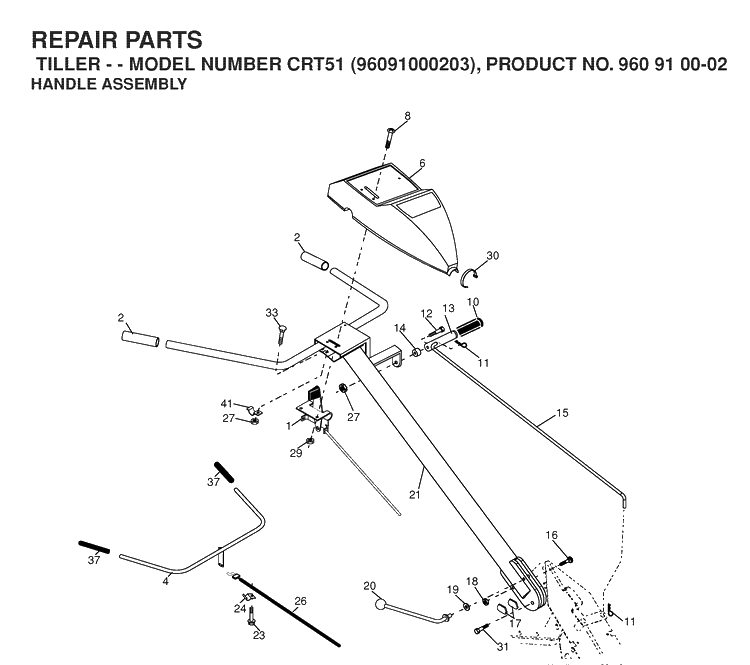 Handle Diagram and Parts List for CRT51 (96091000203)(2007-02) Husqvarna Cultivator