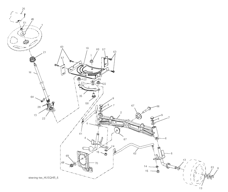 Steering Diagram and Parts List for YTH22V46 (96043016100)(2012-09) Husqvarna Lawn Tractor