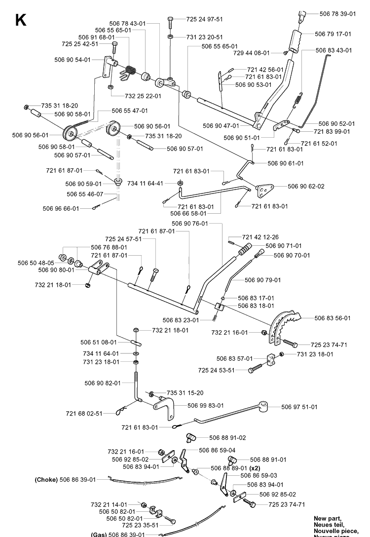 Controls Diagram and Parts List for PR15 2003-01 Husqvarna Lawn Mower