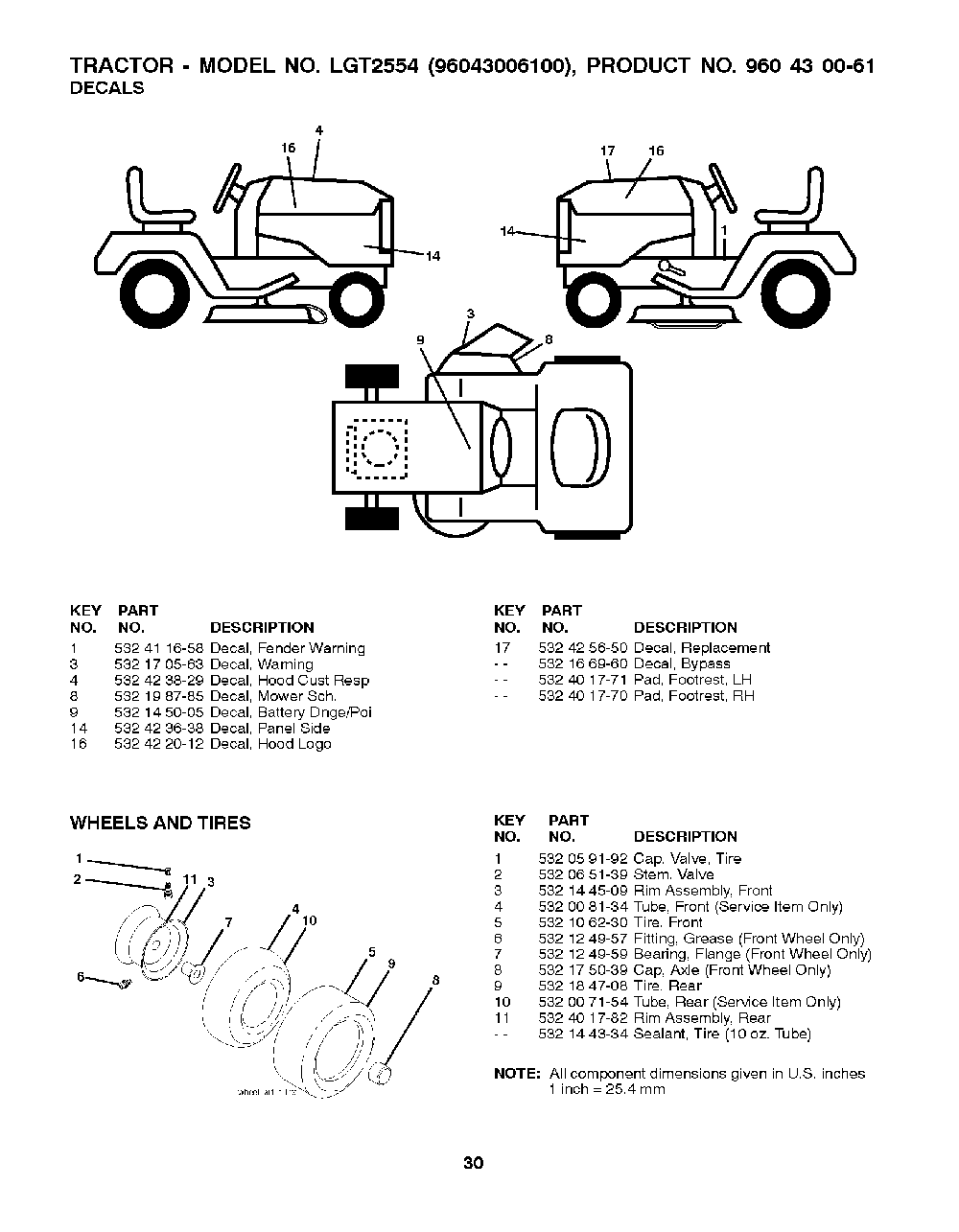 Wheels And Tires Diagram and Parts List for LGT255496043006100 2008-12 Husqvarna Lawn Tractor
