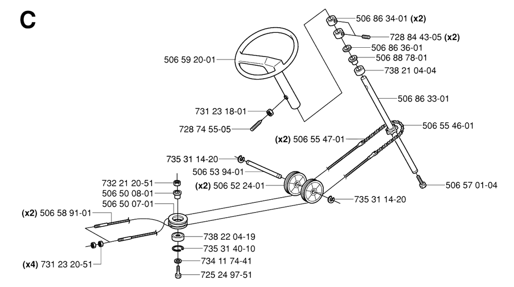 Steering 2 Diagram and Parts List for R13R (953533901)(2006-01) Husqvarna Lawn Tractor