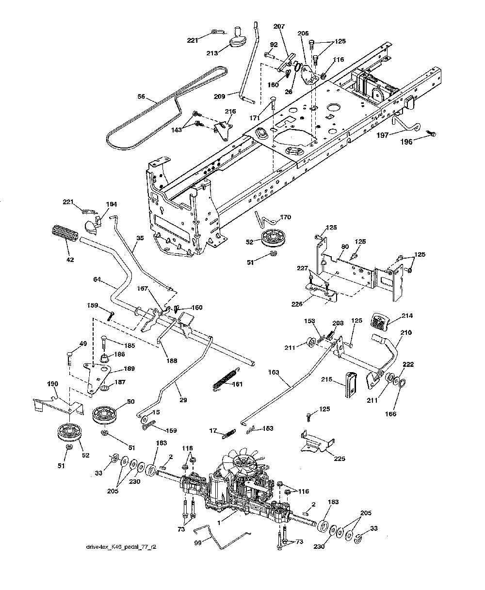Drive Diagram and Parts List for 917240443  Husqvarna Lawn Tractor