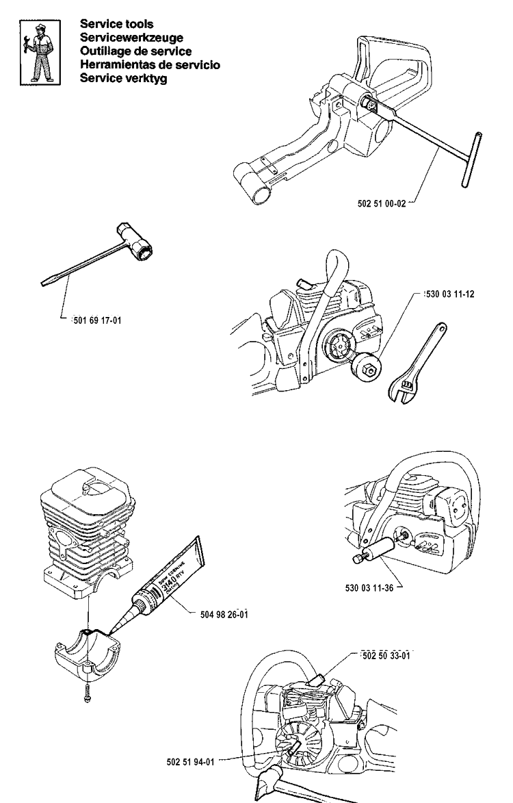 Service Updates Diagram and Parts List for 41 19912200001-19941800000 Husqvarna Chainsaw