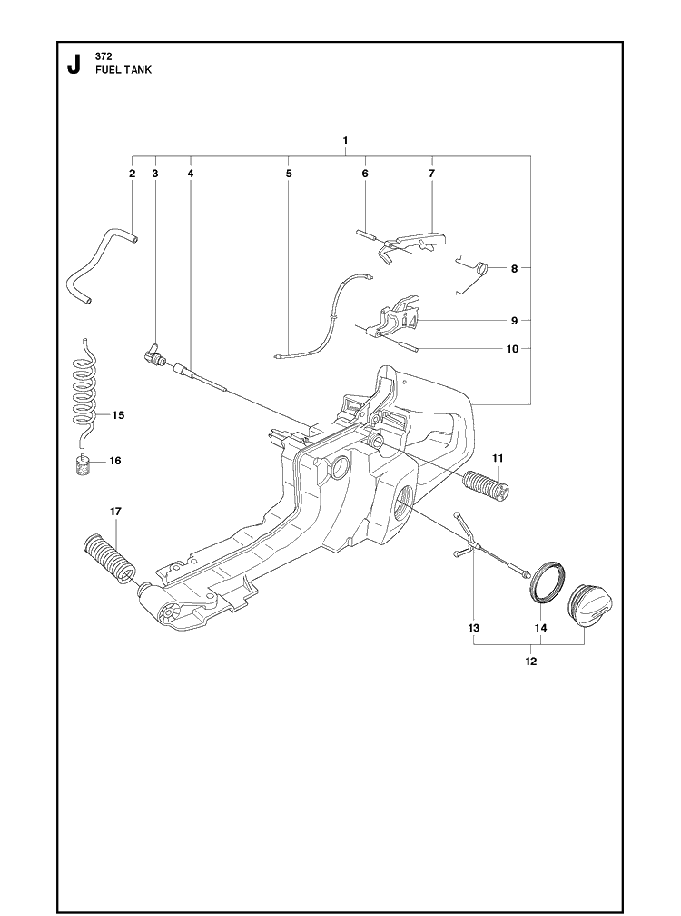Fuel Tank Diagram and Parts List for 372 2011-05 Husqvarna Chainsaw