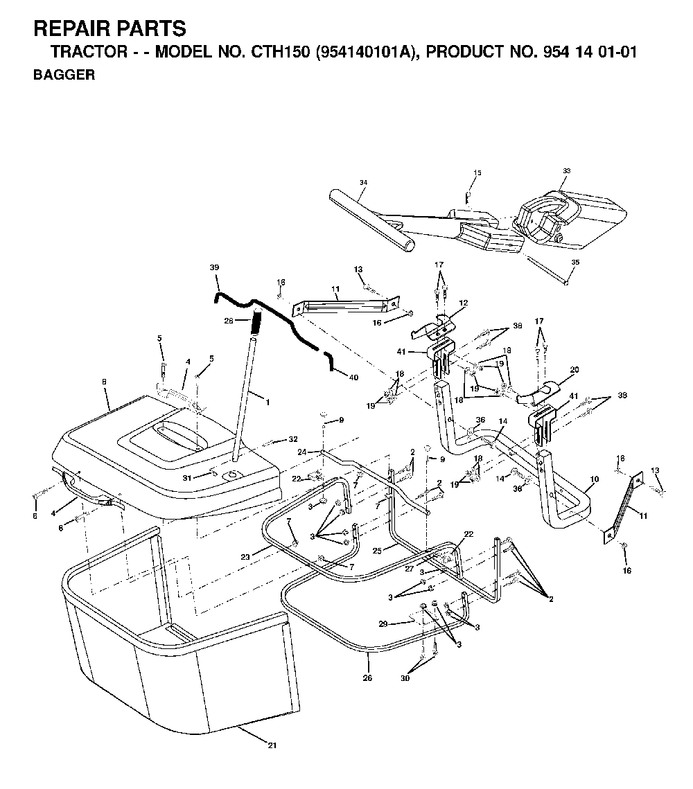 Bagger Diagram and Parts List for CTH150 (954140101A)(1999-10) Husqvarna Lawn Tractor