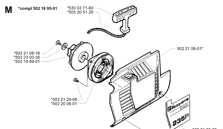 Starter Diagram and Parts List for 235P 19970500001-Current Husqvarna Pole Saw