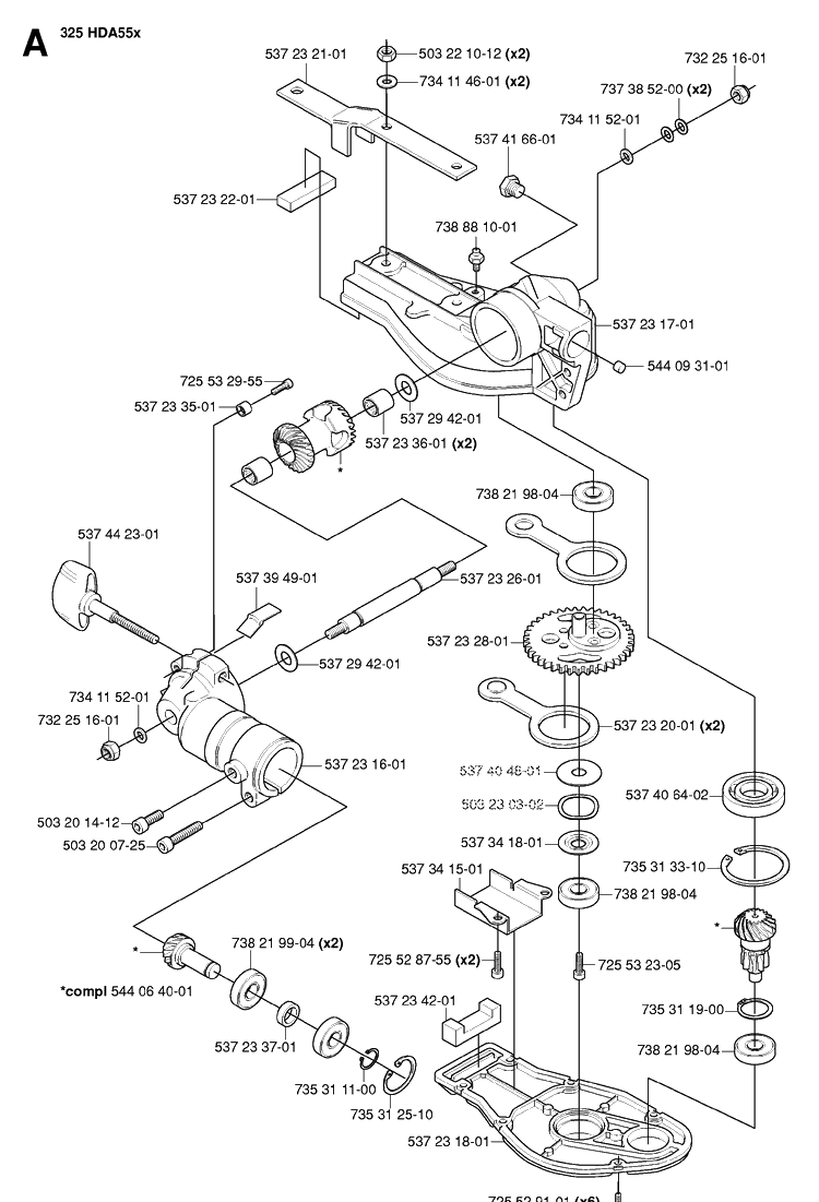 Gear Housing 3 Diagram and Parts List for 325HA110 20054000001-20040100000 Husqvarna Hedge Trimmer