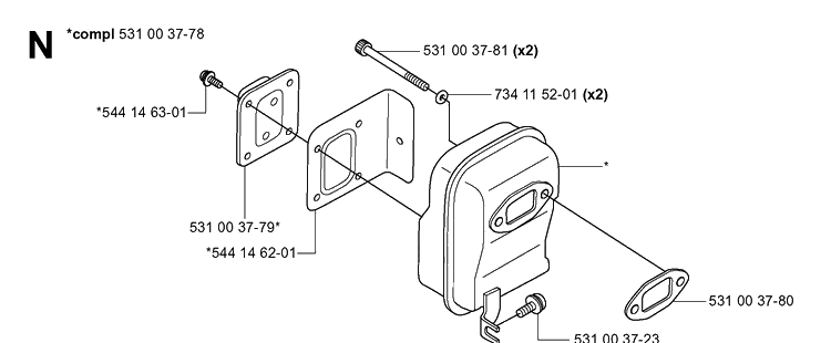 Muffler Diagram and Parts List for 165BT 20053300001-Current Husqvarna Leaf Blower / Vacuum