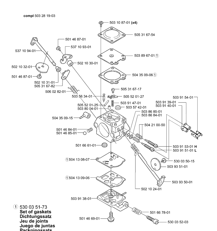 Carburetor Parts Diagram and Parts List for 335XPT 2001-05 Husqvarna Chainsaw