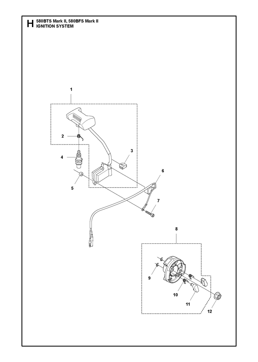 Ignition System Diagram and Parts List for 580BTSMARKII  Husqvarna Leaf Blower / Vacuum