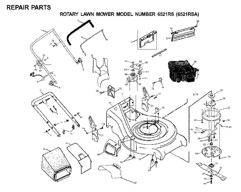 Repair Parts Diagram and Parts List for 6521RSA (6522 RR A, 954222732)(2001-01) Husqvarna Lawn Mower