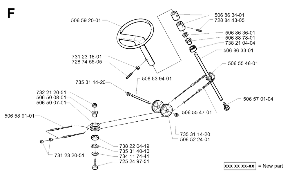 Steering Diagram and Parts List for R13BIO 1999-11 Husqvarna Lawn Tractor