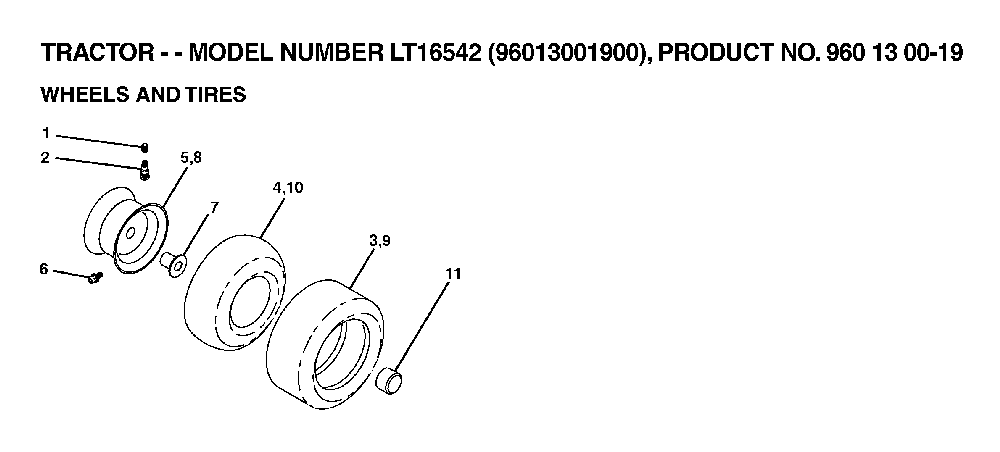 Wheels And Tires Diagram and Parts List for LT16542 (96013001900)(2006-02) Husqvarna Lawn Tractor