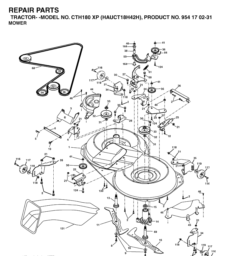 Mower Deck / Cutting Deck Diagram and Parts List for CTH180XP (HAUCT18H42H)(2005-05) Husqvarna Lawn Tractor