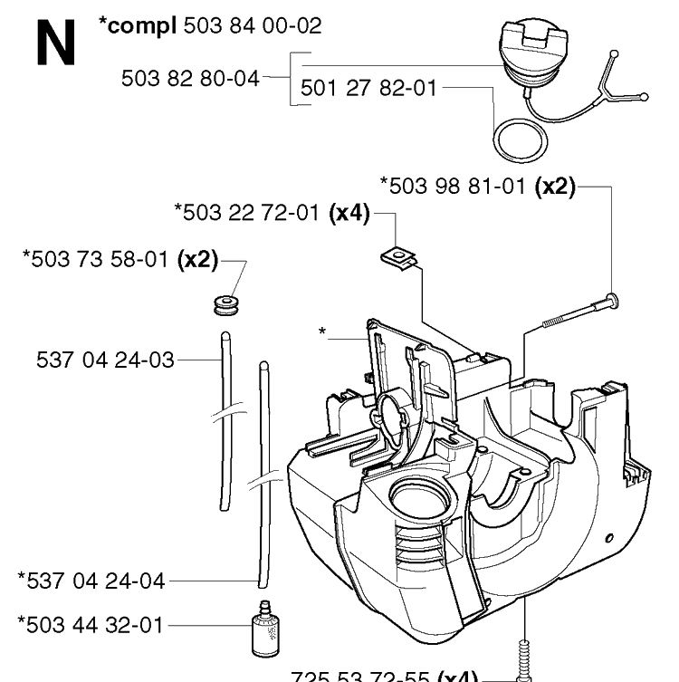 Crankcase Diagram and Parts List for 235R 20023500001-20060100000 Husqvarna Brush Cutter