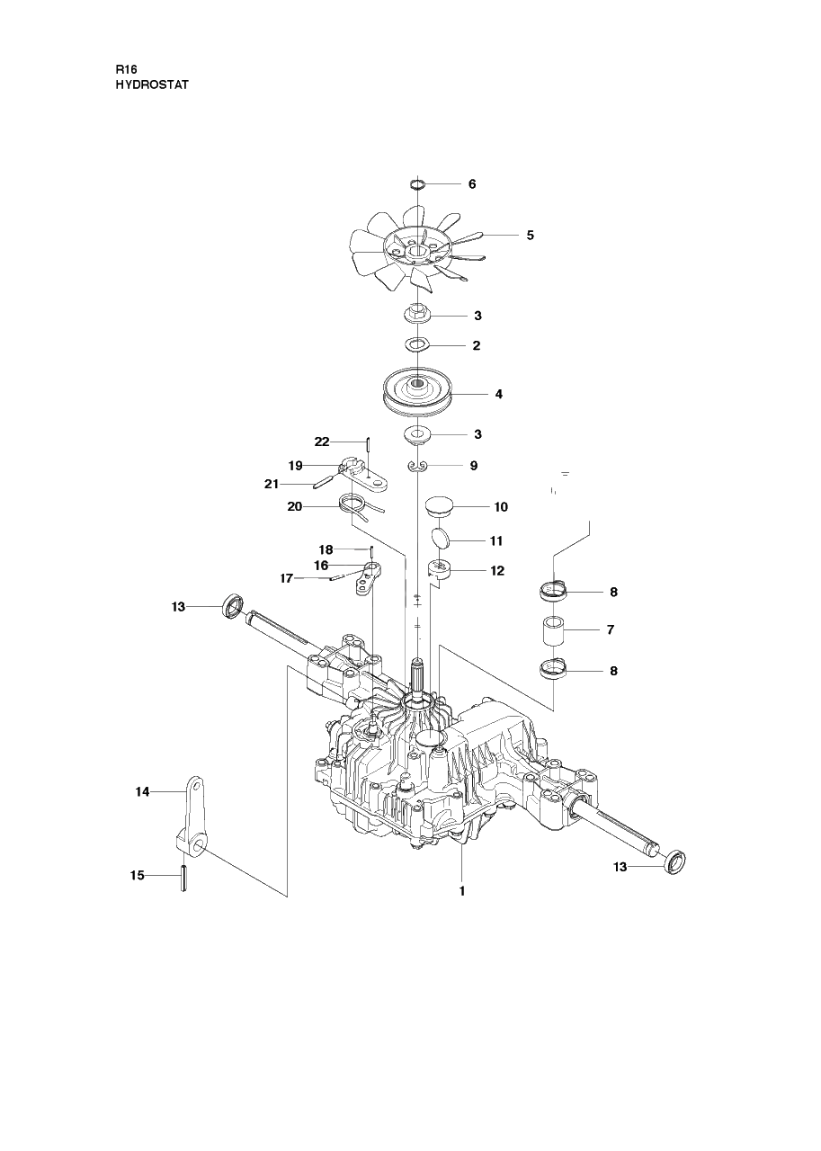 Transmission Diagram and Parts List for R16 (965161601)(2010-07) Husqvarna Lawn Tractor