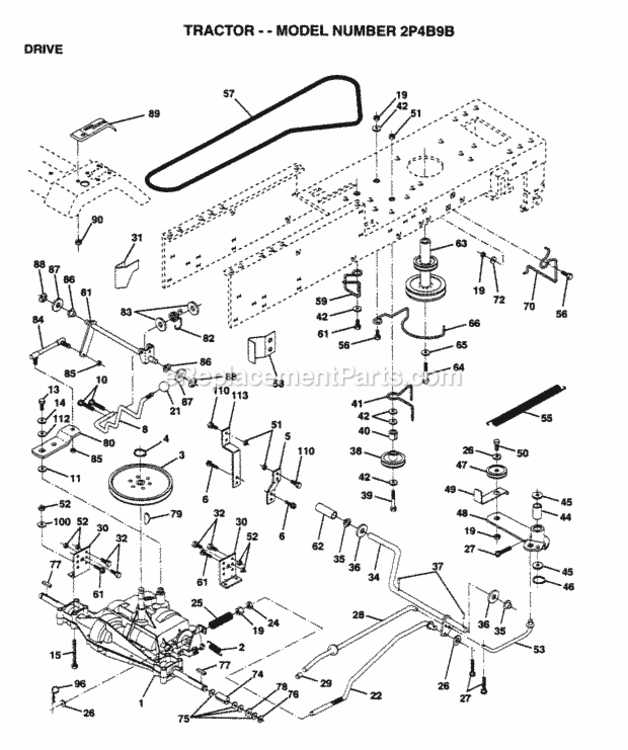 Page C Diagram and Parts List for 2P4B9B 1995 Husqvarna Lawn Tractor