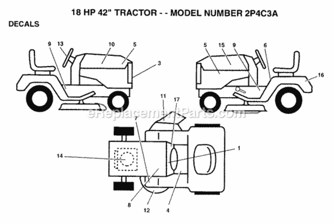Page C Diagram and Parts List for 2P4C3A 1993 Husqvarna Lawn Tractor