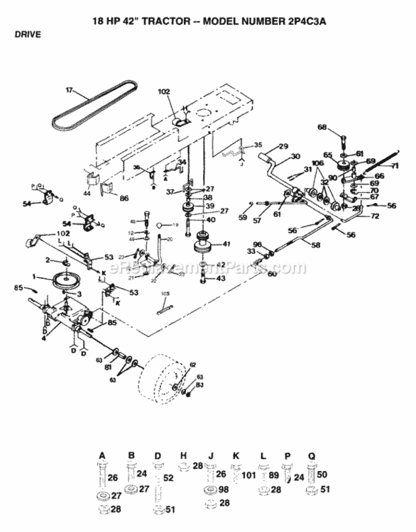 Page D Diagram and Parts List for 2P4C3A 1993 Husqvarna Lawn Tractor