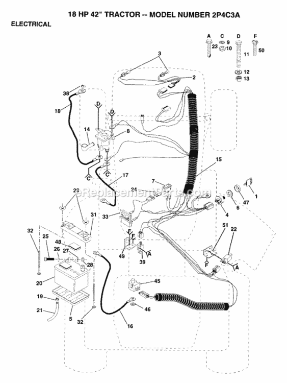 Page E Diagram and Parts List for 2P4C3A 1993 Husqvarna Lawn Tractor