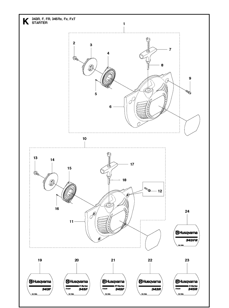 Starter 2 Diagram and Parts List for 343FR  Husqvarna Brush Cutter