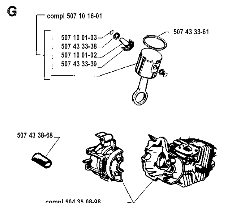Cylinder Piston Diagram and Parts List for 35 19902200001-Current Husqvarna Chainsaw