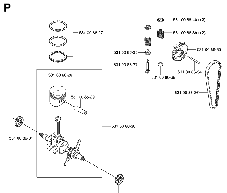 Piston And Crankshaft Diagram and Parts List for 324HDA55 (X-SERIES)(20053600001-Current) Husqvarna Hedge Trimmer