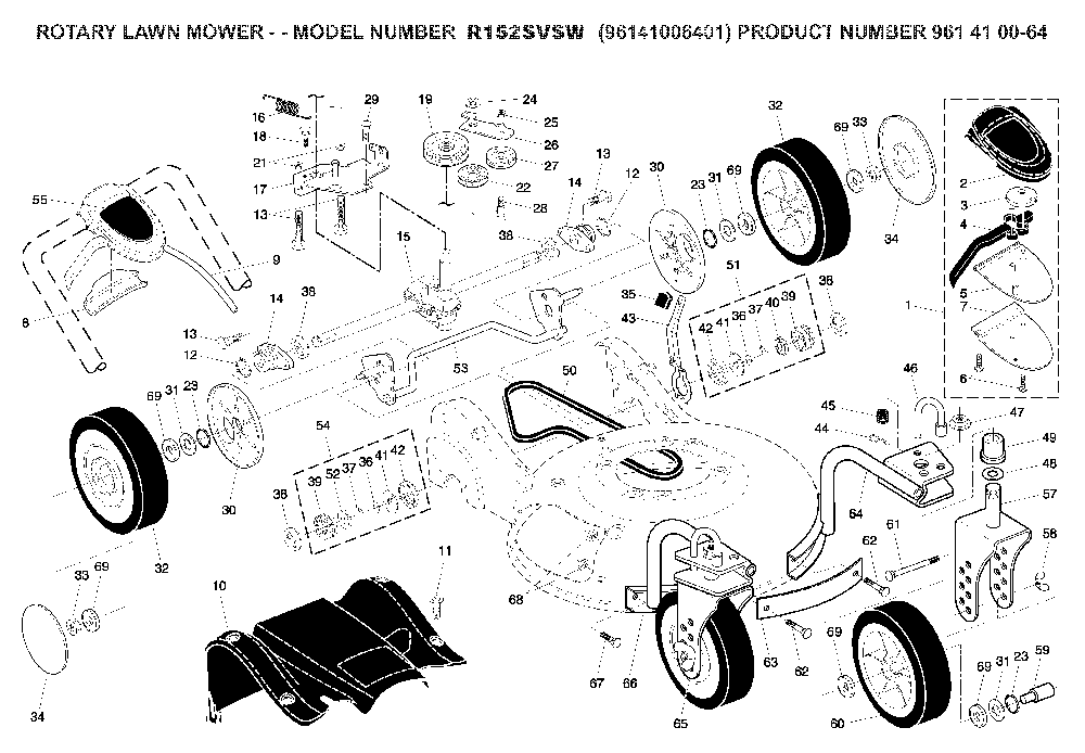 Chassis And Enclosures Diagram and Parts List for R152SVSW (96141006401)(2008-07) Husqvarna Lawn Mower